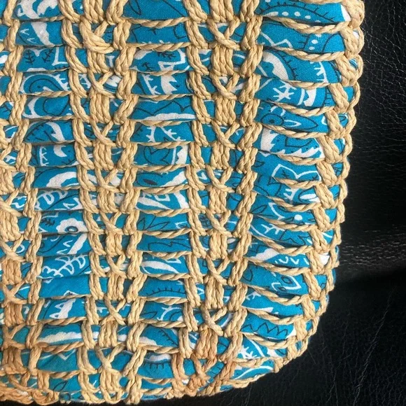 Ralph Lauren Polo Jean Co. Blue & White Bandanna Woven Straw Mini Bag - Picture 6 of 11